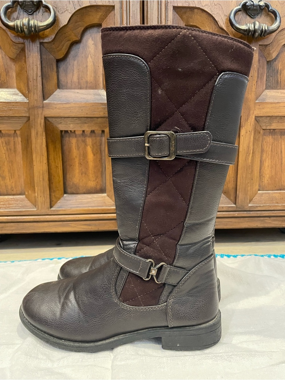 Rachel Shoes Brown Quilted Girls' Mid-Calf Riding Boots